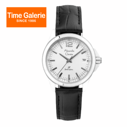 Alexandre Christie ALCW1031LDLSSSL White Dial Black Leather Strap Analog Women Watch